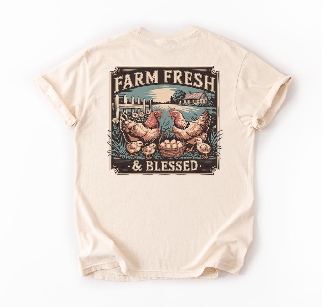 Farm Fresh & Blessed Unisex T-Shirt, Vintage Farm Shirt, Gift for Farmers, Rustic Tee, Country Life Top