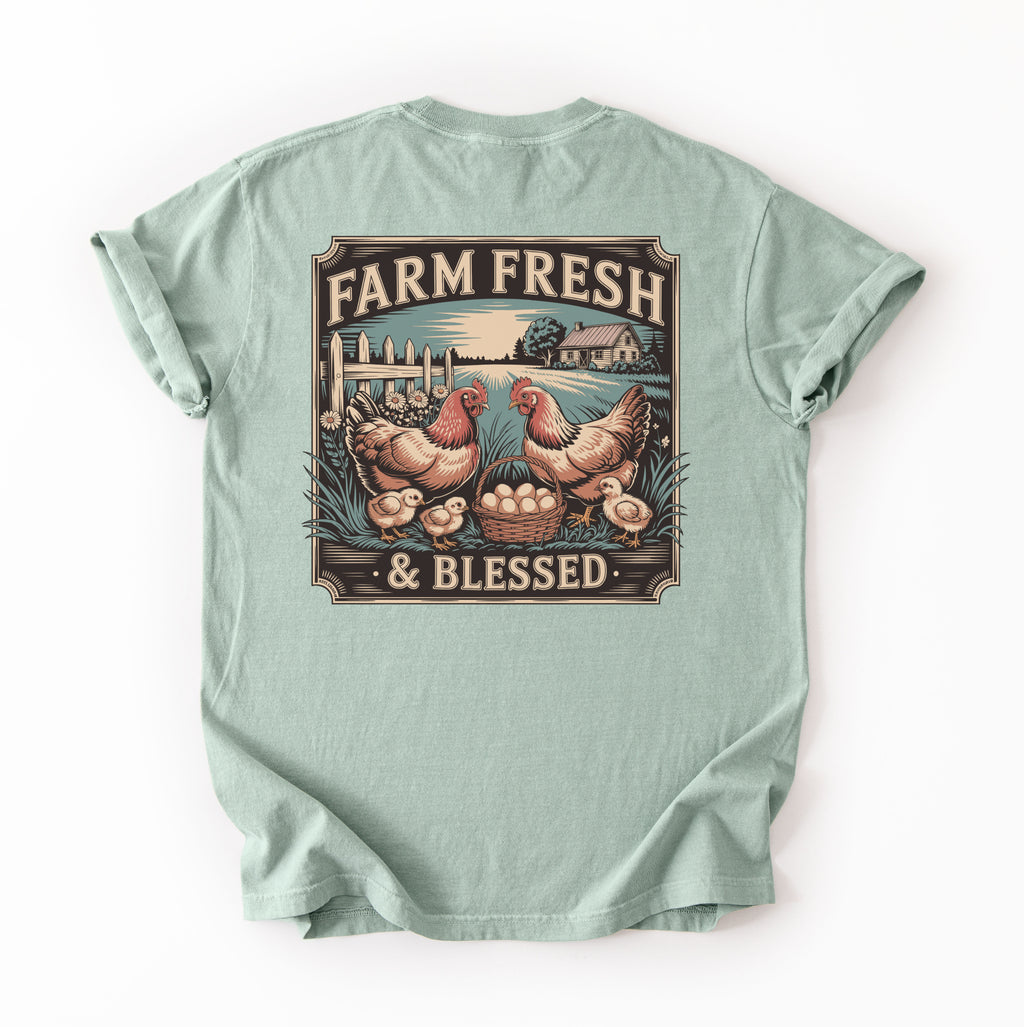 Farm Fresh & Blessed Unisex T-Shirt, Vintage Farm Shirt, Gift for Farmers, Rustic Tee, Country Life Top